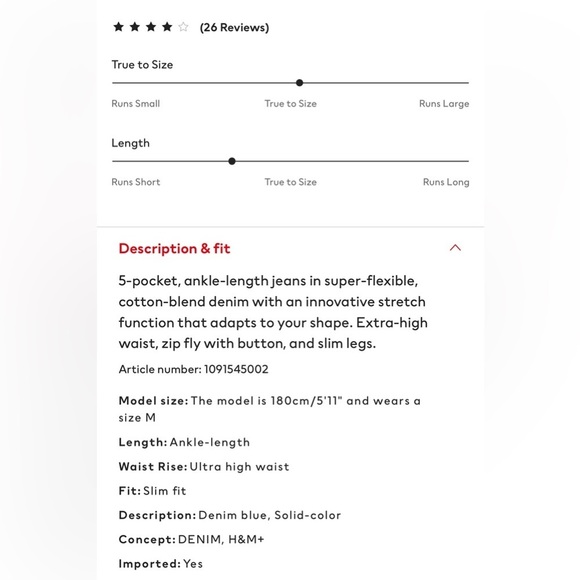 H&M Slim High waist jeans, XL, slim fit, ankle length, new/never worn - Picture 3 of 14